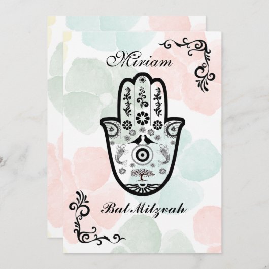 Bar Bat Bnai Hamsa - boom van de uitnodiging van L (Voorkant / Achterkant)