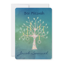 Bar Bat Bnai Tree of Life Mitzvah Waterverf Blue