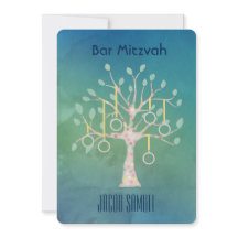 Bar Bat Bnai Tree of Life Mitzvah Waterverf Blue