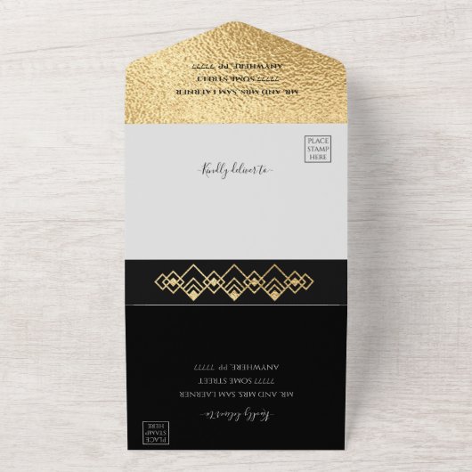 Bar Bat Mitzvah Art Deco All In One Uitnodiging (Buitenkant)