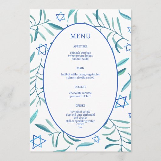 Bar Bat Mitzvah Joodse bruiloft Botanicals Custom Menu (Voorkant)