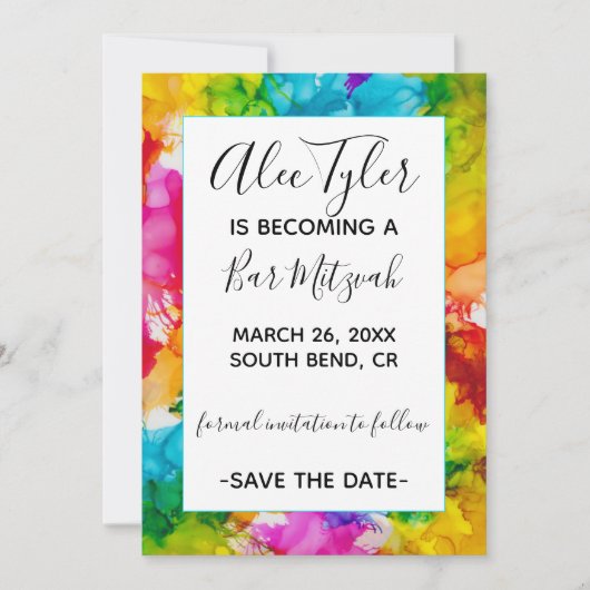 Bar Bat Mitzvah Kleur sparen de Datum Save The Date (Voorkant)