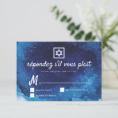 Bar Bat Mitzvah Modern Blue Waterverf RSVP Kaartje (Staand voorkant)