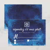 Bar Bat Mitzvah Modern Blue Waterverf RSVP Kaartje (Voorkant / Achterkant)