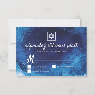 Bar Bat Mitzvah Modern Blue Waterverf RSVP Kaartje