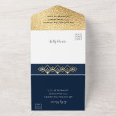 Bar Bat Mitzvah Navy Art Deco All In One Uitnodiging (Buitenkant)