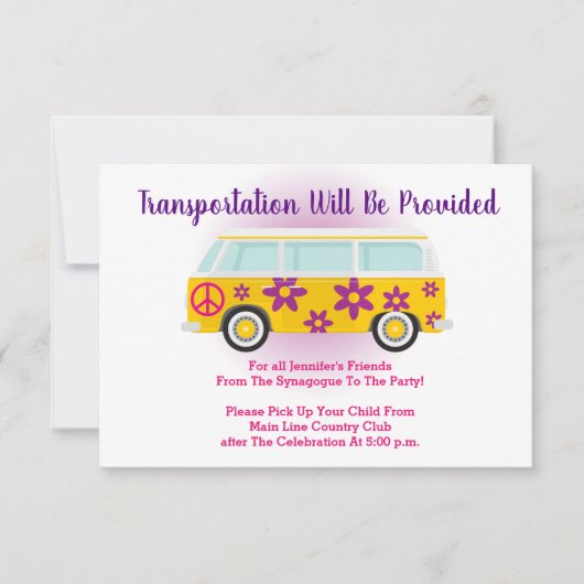 Bar Bat mitzvah Transport Mini carte de bus (Devant)