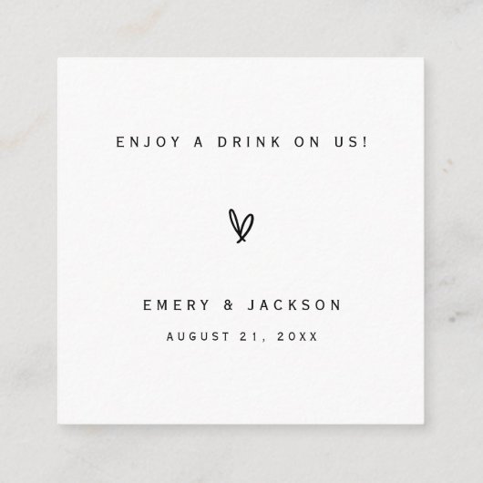 Bar Billet Mariage Réception Boisson Carte jeton E (Dos)