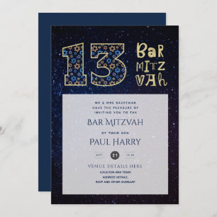 BAR Bleu Galaxy moderne MITZVAH Invitations