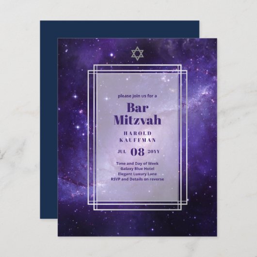 BAR CARTES MITZVAH Ciel céleste Blue Galaxy Gold (Devant / Derrière)