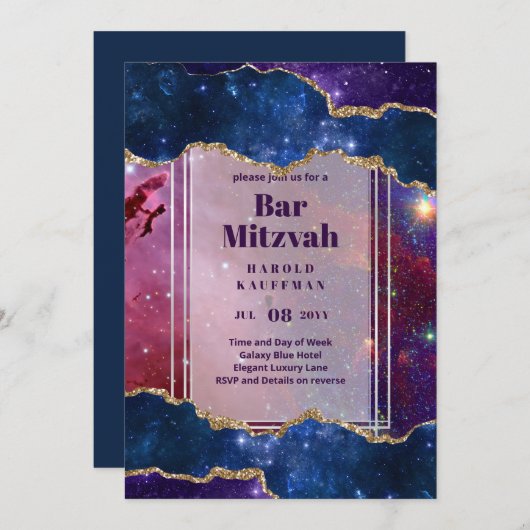 BAR CARTES MITZVAH Ciel céleste Blue Galaxy Gold (Devant / Derrière)