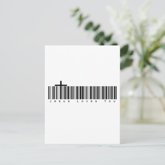 Bar Code Jesus houdt van je Briefkaart (Staand voorkant)