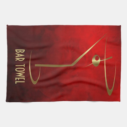 Bar Handdoek Grunge Rood en Goud Martini Glas (Horizontaal)