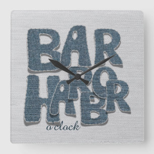 Bar Harbor Maine Denim Letter Wandklok Vierkante Klok