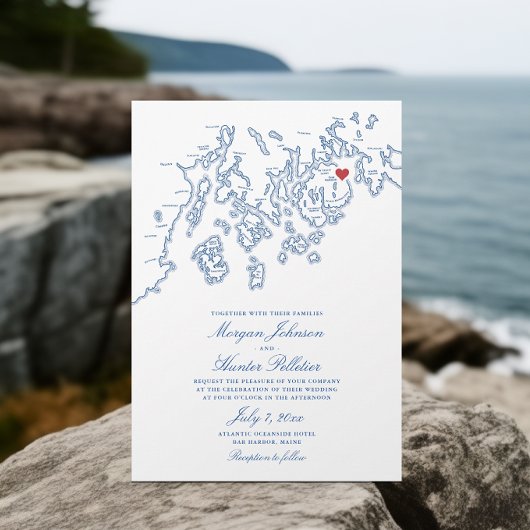 Bar Harbor Maine Kaart Elegant Navy Wedding