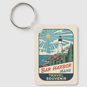 Bar Harbor, Maine Retro Vuurtoren jaren 50 Sleutelhanger