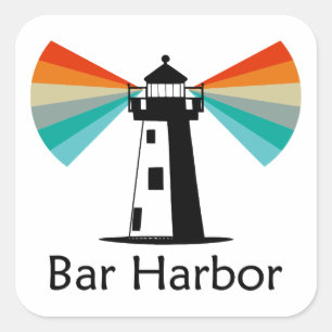 Bar Harbor Maine Vuurtoren Regenboog Vierkante Sticker