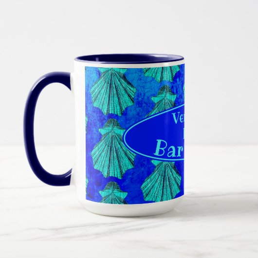 Bar Harbour Maine Bold Blue Scallop Shell met naam Mok (Links)