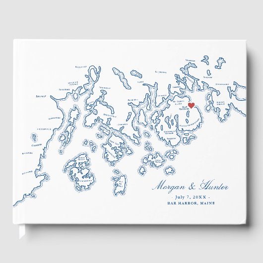 Bar Harbour Maine Map Livre d'invité Mariage à cou (Recto)