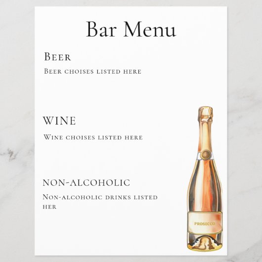 Bar menu fles wijn prosecco (Voorkant)
