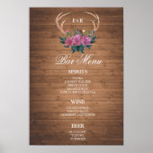 BAR MENU groot bord | Rendiergewei | huwelijksbar Poster (Voorkant)