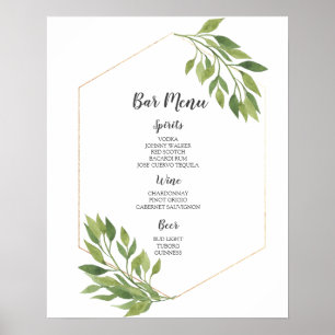 BAR MENU-teken groene en gouden botanische bruil Poster