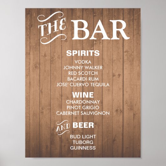 BAR MENU-teken voor bruiloft en partijontvangst Poster (Voorkant)