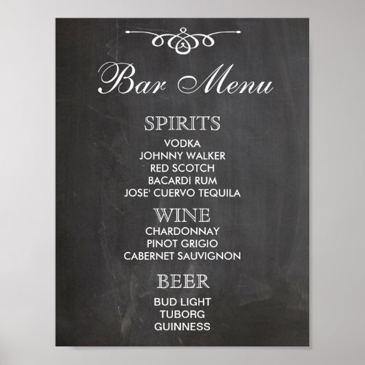 BAR MENU-teken voor bruiloft en partijontvangst Poster (Voorkant)