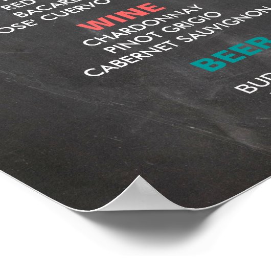 BAR MENU-teken voor trouwfesta op karton Poster (Hoek)