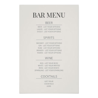 ‘Bar Menu’ Trouwbord | Warm Ivoor Perfect Poster