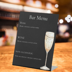 Bar menu zwart glas mousserende wijn reclamebord met voetstuk