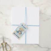 Bär mit Ball, blau Cadeaulabel (Met Touw)