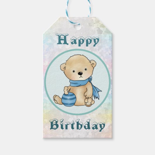 Bär mit Ball, blau Cadeaulabel (Voorkant)
