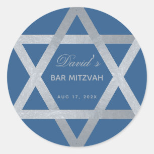 Bar Mitswa Davidster Klassiek Blauw Nepzilver Ronde Sticker