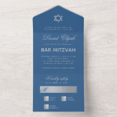 Bar Mitswa Klassiek Blauw Nep Zilver Ster Schrift All In One Uitnodiging (Binnen)