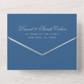 Bar Mitswa Klassiek Blauw Nep Zilver Ster Schrift All In One Uitnodiging (Achterkant)