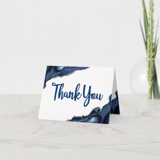 Bar Mitswa Minimal Navy Blue Agate Script Blank Bedankkaart (Voorkant)
