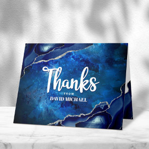 Bar Mitswa Modern Blau Agate Waterverf Script Bedankkaart