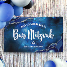 Bar Mitswa Modern Blauwe Agate Waterverf Schrift