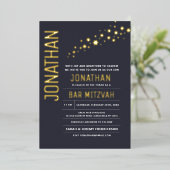 Bar Mitswa Modern Eerbiedig ECHT GOUD sterren Folie Uitnodiging (Staand Voorkant)