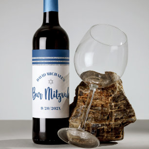 Bar Mitswa Modern Navyblauw Zilver Tallit Schrift Wijn Etiket