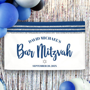 Bar Mitswa Modern Navyblauw Zilveren Tallit Schrif Spandoek