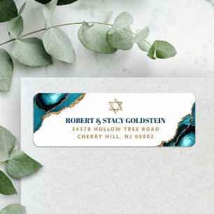 Bar Mitswa Modern Turquoise Agaat Retouradres Etiket