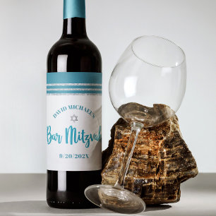 Bar Mitswa Modern Turquoise Zilveren Talliet Krach Wijn Etiket