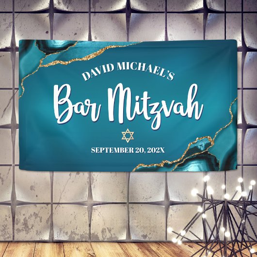Bar Mitswa Moderne Turquoise Ombre Agate Script Spandoek