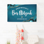 Bar Mitswa Moderne Turquoise Ombre Agate Script Spandoek (Insitu)