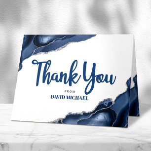 Bar Mitswa Navy Blue Agate Script Eenvoudig Minima Bedankkaart