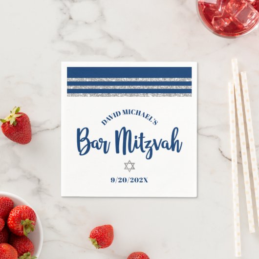 Bar Mitswa Navy Silver Tallit Bold Script Minimaal Servet (Insitu)