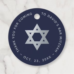 Bar Mitswa Navyblauw Nep Zilver Ster van David Bedankjes Labels