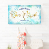 Bar Mitswa Turquoise Waterverf Gouden Script Spandoek (Insitu)